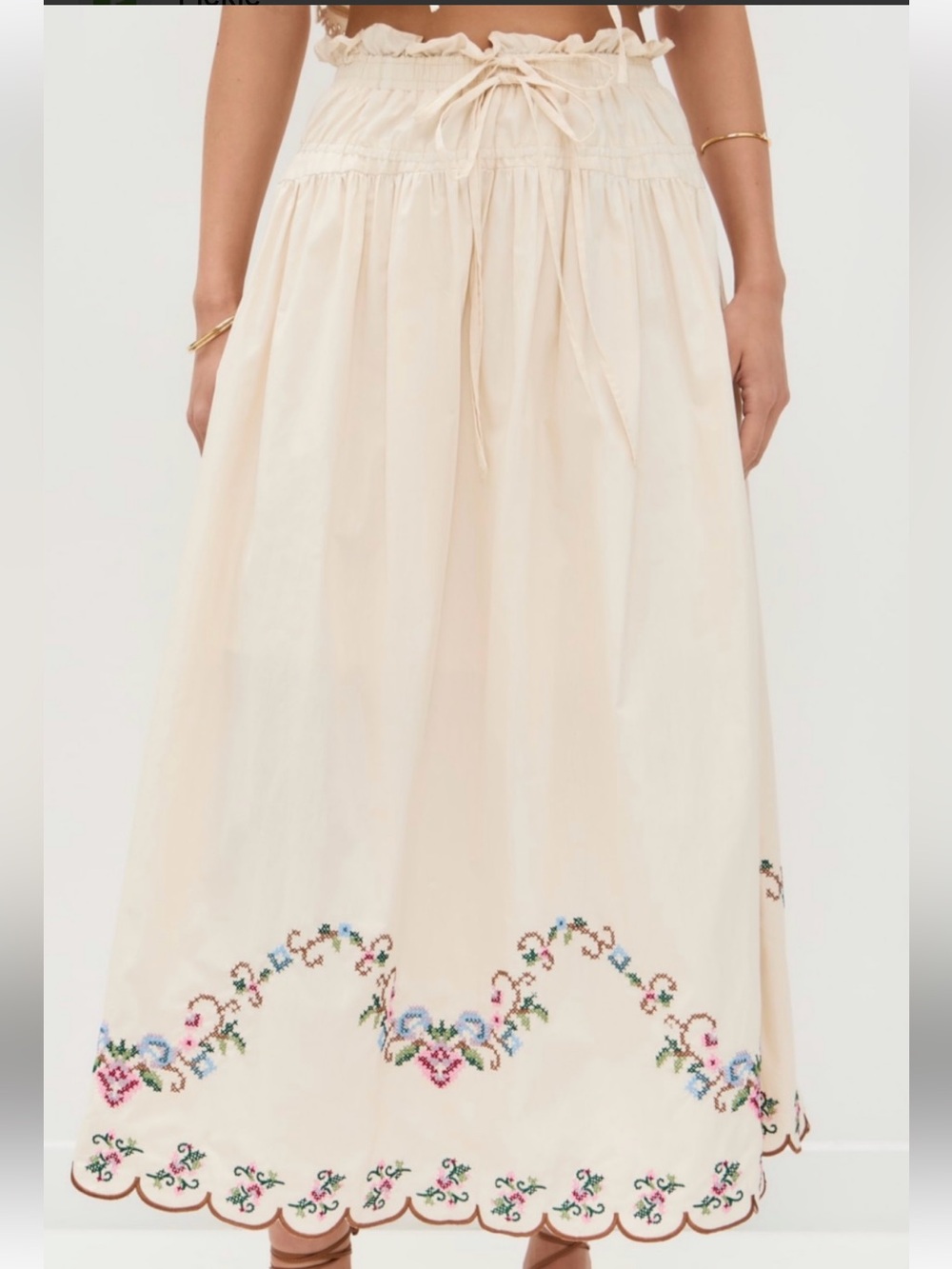 Moon River Cream Embroidered Midi Skirt